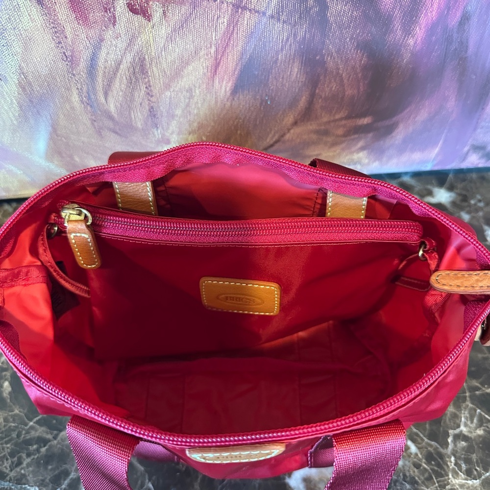 Bric's Raspberry Nylon Tote with Leather Trim - Picture 7 of 8